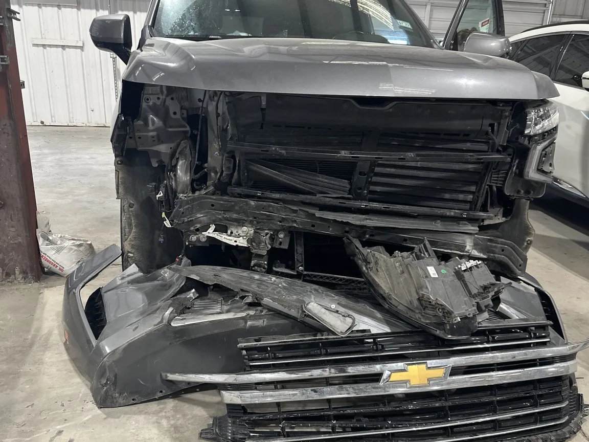 Front-end collision repair in progress at Prime CRS